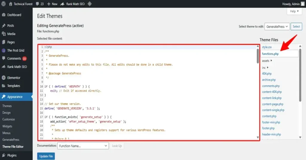 Edit Your functions.php File