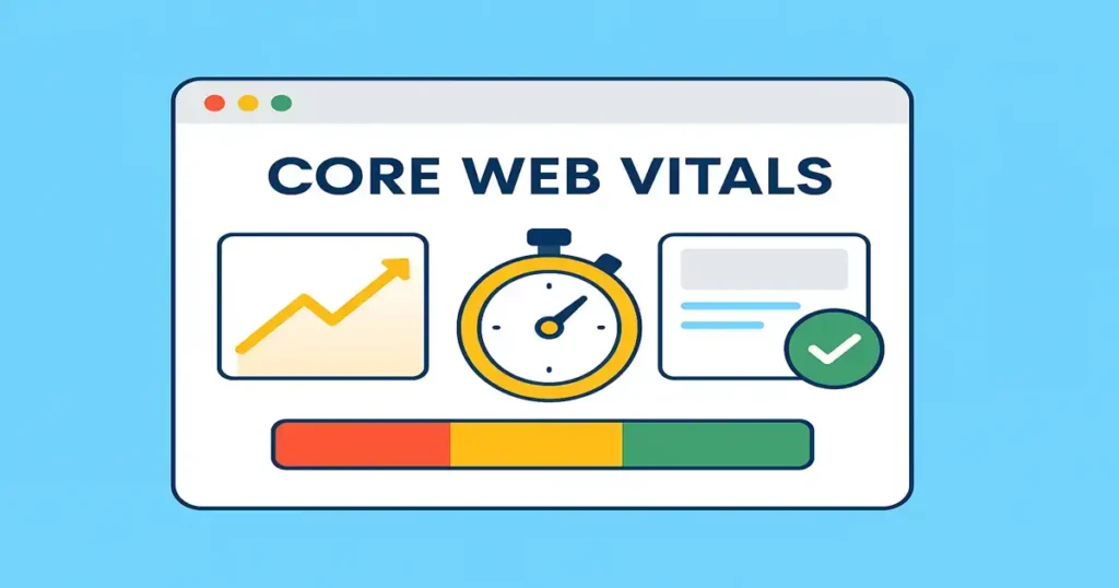 Visual dashboard displaying Core Web Vitals metrics checked during an advanced technical SEO audit.
