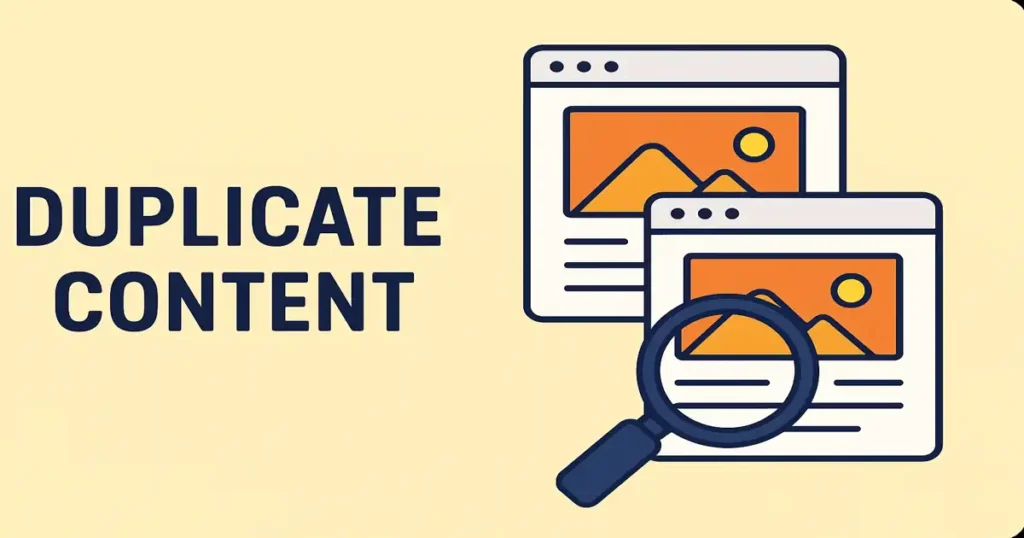 Illustration of duplicate content detection and canonicalization during an advanced technical SEO audit.