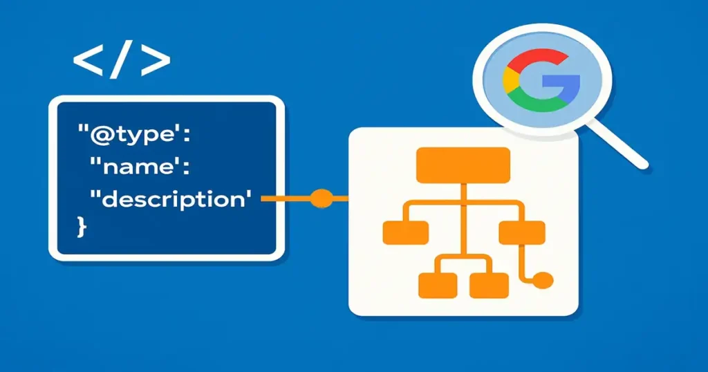 Schema markup and structured data implementation visualized in an advanced technical SEO audit process.